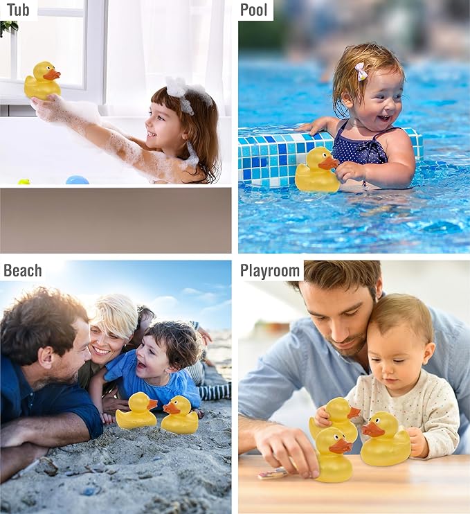 DolliBu Metallic Yellow Duck Bath Buddy Squirter - Floating Yellow Duck Rubber Bath Toy, Fun Water Squirting Bath Time Play for Toddlers, Animal Toy for Bathtub, Beach, and Pool for Girls and Boys