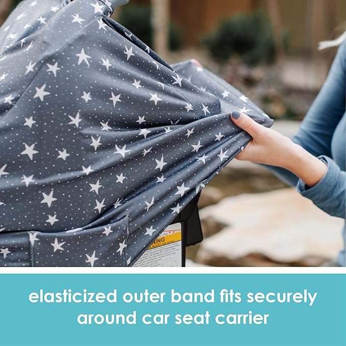 JJ Cole DreamGuard Packable Car Seat Canopy - Breathable and Adjustable Infant Car Seat Cover - Stars