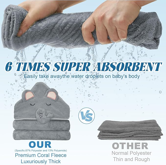 4Pack Baby Hooded Towels, Soft Absorbent Baby Towels for Newborns Toddlers, Ultra-Soft Toddler Bath Towels