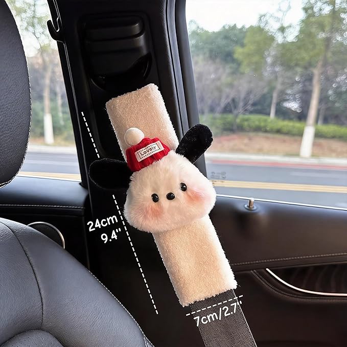2 PCS Seat Belt Cover Pad, Cute Kawaii Animal Dog Seatbelt Covers for Kids and Adults, Winter Plush Fluffy Soft Seat Belt Cover, Cartoon Seatbelt Cushion,Car Seat Strap Pads (G-Dog)