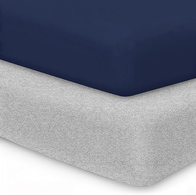 Comfort Crib Sheets for Boys: Soft Fitted Crib Sheet That Stays Put, Universal Fit for 28x52 Crib Mattresses, Hypoallergenic with a Calming Effect, 2-Pack (Navy & Grey)