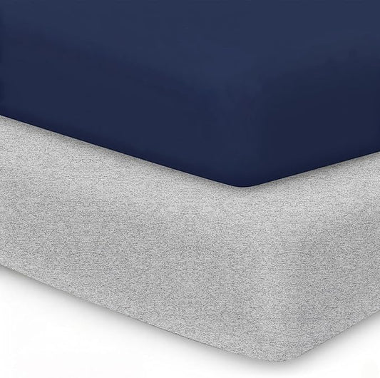 Comfort Crib Sheets for Boys: Soft Fitted Crib Sheet That Stays Put, Universal Fit for 28x52 Crib Mattresses, Hypoallergenic with a Calming Effect, 2-Pack (Navy & Grey)