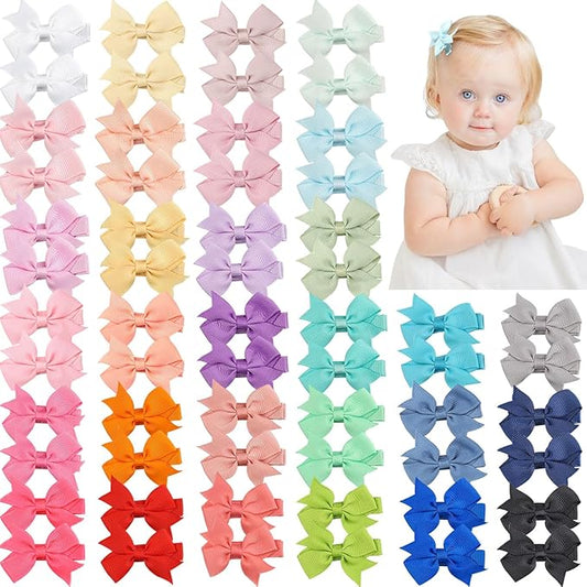 CÉLLOT Hair Clips for Baby Girls - 60 Tiny 2" Fully Covered Bows Barrettes for Infants and Toddlers