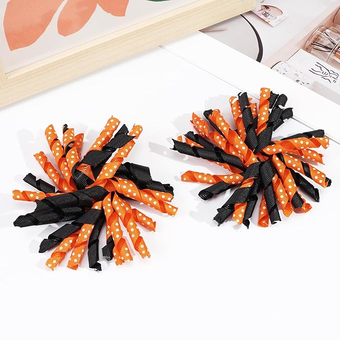 Yxiang 2PCS Orange Korker Hair Bow Clips Toddler Girls 3'' Curly Corker Ribbon Hair Clip Spiral Swirl Festival Decor Accessories Kids Gift
