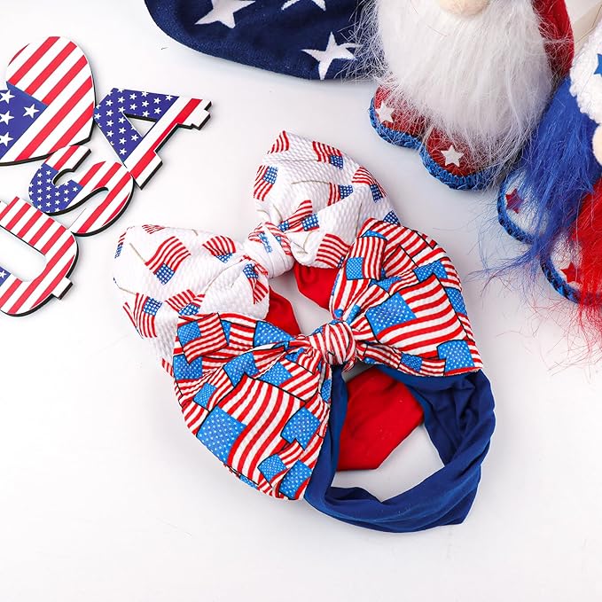 Hairband, 4th of July Baby Headband, American Flag Bow, Patriotic Headband, Red Blue White, Newborn Bows Infant Headband for Baby Girl, Toddler Headbands, 2 Count