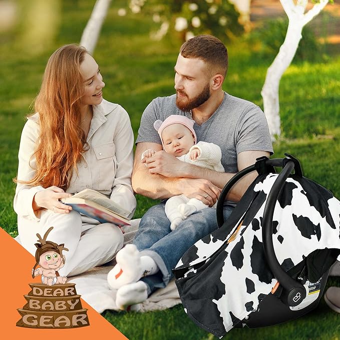 Dear Baby Gear Car Seat Cover for Boys & Girls - Baby Carseat Canopy w/Snap Opening - Infant Seat Cover - Stroller & Nursing Covers - Newborn Carrier Canopy - 40x30 (Black and White Holstein Cow)