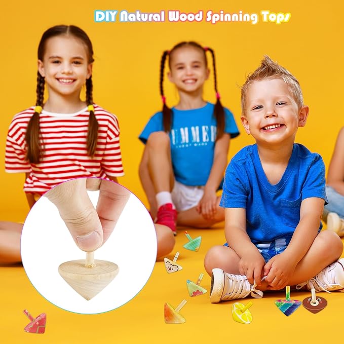 20 Pack DIY Wooden Spinning Tops Unfinished Wooden Gyroscopes to Paint for DIY Craft Projects and Family Games