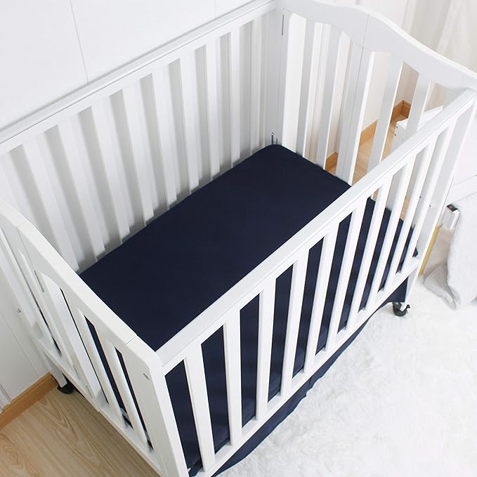 CaSaJa Microfiber 3 Pack Porta Mini Crib Sheets, Pack N Play Sheets with Comfy Napping Surface for Baby, Silky Soft Breathable Safe Playard Playpen Sheets Set, 24"x38"x5", Navy Gray and Navy
