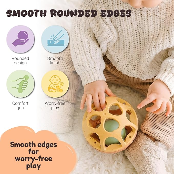 Baby Toys 6-12 Months, Wheat Straw Rattle Ball Teething Toys for Babies 0-6 Months, Christmas Gifts Stocking Stuffers for Boys & Girls 1 Year Old, Sensory Development Infant Toys