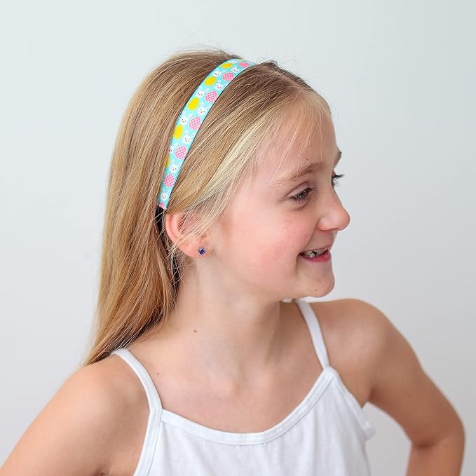 FROG SAC 4 Easter Headbands for Girls, Adjustable No Slip Stretch Elastic Head Band for Kids, Thin Fabric Hair Accessories