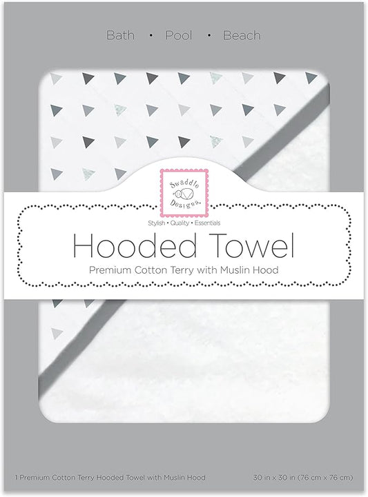 SwaddleDesigns Cotton Terry Baby Hooded Towel, Tiny Triangle Shimmer, Sterling