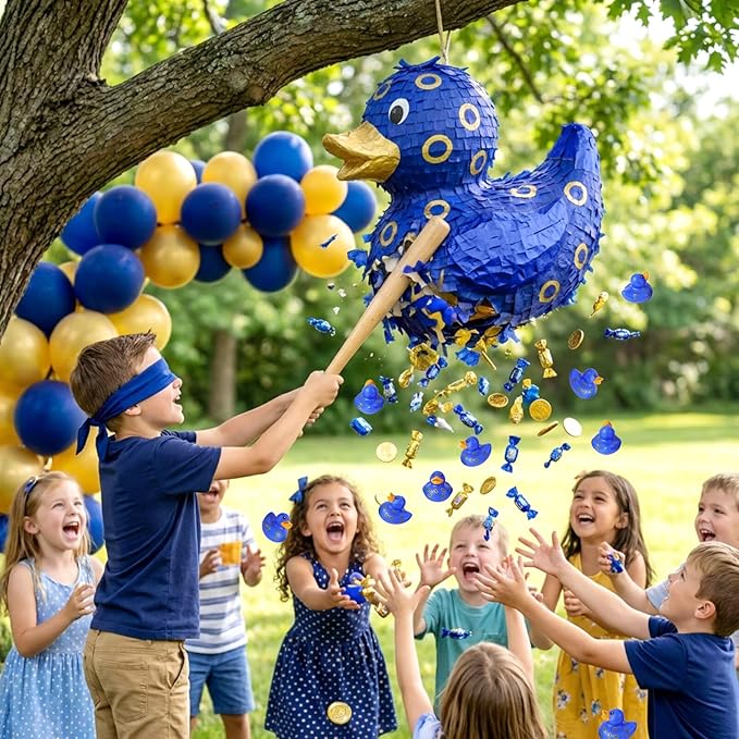 60 Pcs Blue Gold Ring Party Favors - 2 Inch Rubber Duck in Bulk Mini Duckies for Ducking, Tiny Ducks for Kids Birthday Party Gifts Baby Shower Bath Time Piñata Fillers Gift Bag Stuffers