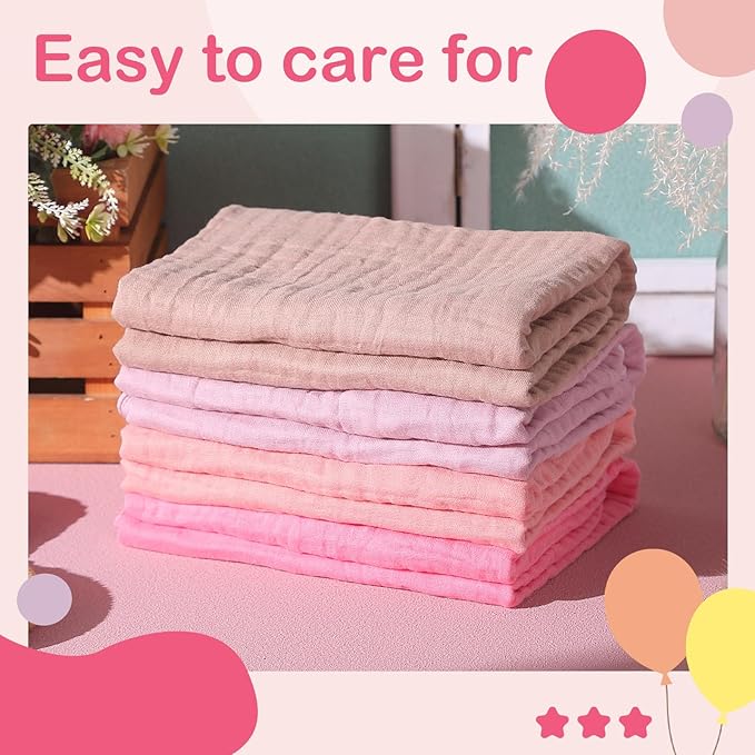 Peryiter 4 Pcs Muslin Hooded Baby Towels 32 x 32 Inch Cotton Newborn Bath Essentials Muslin Infant Blankets Absorbent Registry Gifts for Girl Boy Kids Baby Shower (Pink Series)