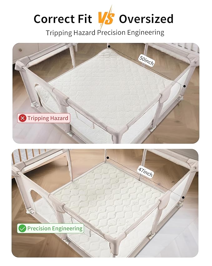 Fortella Extra Thick Baby Play Mat for 50" Playpen, 47"x47" Snug Fit Playpen Mat, Machine Washable Foam Play Mat for Floor - Portable, Non-Slip Tummy Time & Crawling Mat for Babies Toddlers (Forest Beige)