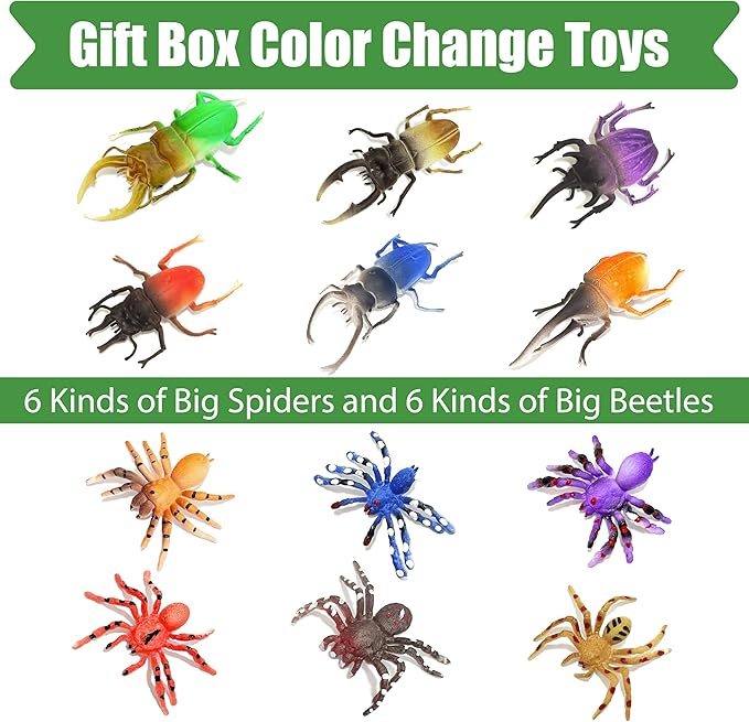 Spider and Beetle Series-12pcs Temperature Color Change Bath Toys,Water Table Toys for Goodie Bags Fillers,Themed Party,Classroom Rewards,Carnival Prize, for Kids 3+