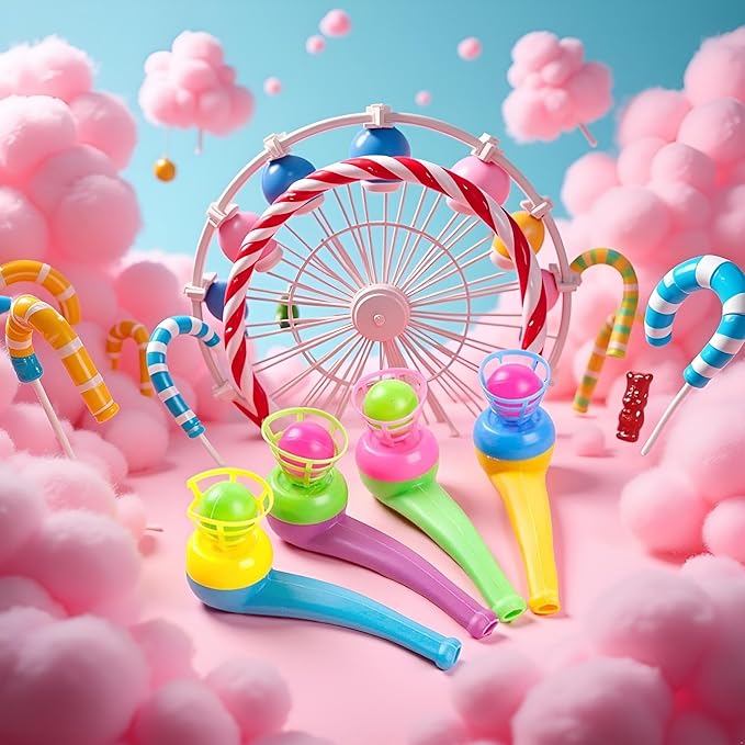 4Pcs Ball Blowing Floating Blow Pipe Balls, Floating Ball for Birthday PartyBalance Game (Random Color)