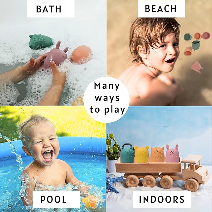 Bumble Bear Mold Free Silicone Bath Toys, Baby Bath Toys 6-12 Months, Toddlers 1-3, Non Toxic Infant Bathtub Toy, Water Toys, Pool Toy, Dishwasher Safe (Coral)