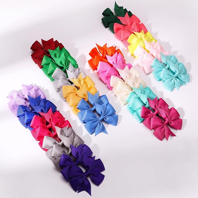 40PCS 3 Inch Hair Bows for Girls Grosgrain Ribbon Toddler Hair Accessories with Alligator Clip Bow for Toddler Girls Baby Kids Teens In Pairs