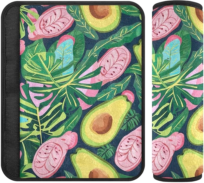 CHIFIGNO Green Avocado and Tropical Leaves Seat Belt Covers 2Pcs Car Seat Strap Pads Comfortable Car Seat Shoulder Protector Protect Your Neck and Shoulder