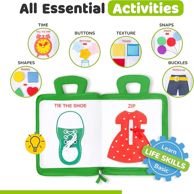 deMoca Busy Book for Toddlers 1–3, Quiet No Noise Activity Book for Travel and Public Use, Montessori My Quiet Book for 1 Year Old, Busy Board Gift for Boys and Girls