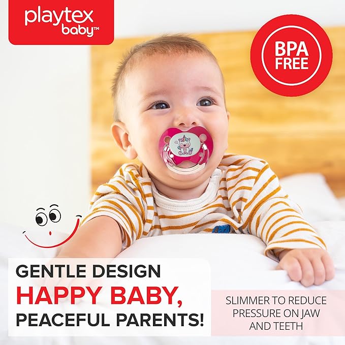 Playtex Baby Binky Orthodontic Pacifier with Air Comfort Shield, Medical Grade Silicone, Pink & Purple, 2 Count