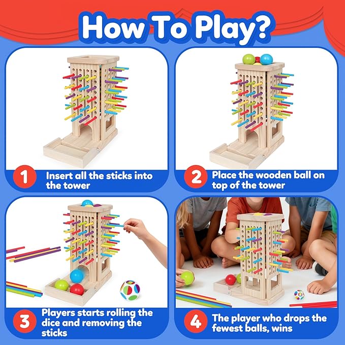 ROOCHKD Wooden Sorting Toy Montessori Color & Shape Sorter Class Activity Toddlers Fine Motor Game for Colors and Shapes Recognition, Birthday Gifts for Boys and Girls (Wood Sorting Tower)