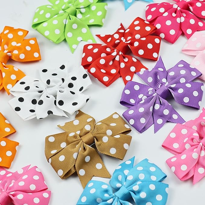 JIAHANG Fable Hair Bow Clips with Polka Dots 12Pairs, Hair Accessories for Baby Toddlers School Girls Children