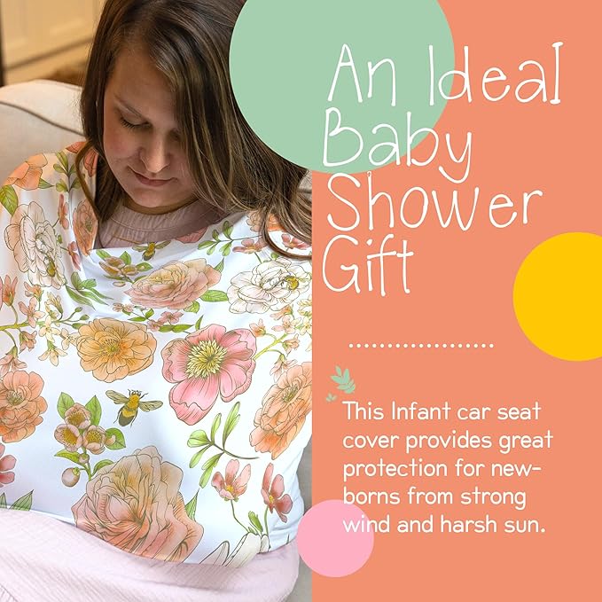 Honey Lemonade - Baby Car Seat Cover - Breastfeeding Baby Nursing Cover Carseat Canopy - Multifunctional Stretchy Soft Baby Car Seat Cover for Girl and Boy - Gender Neutral