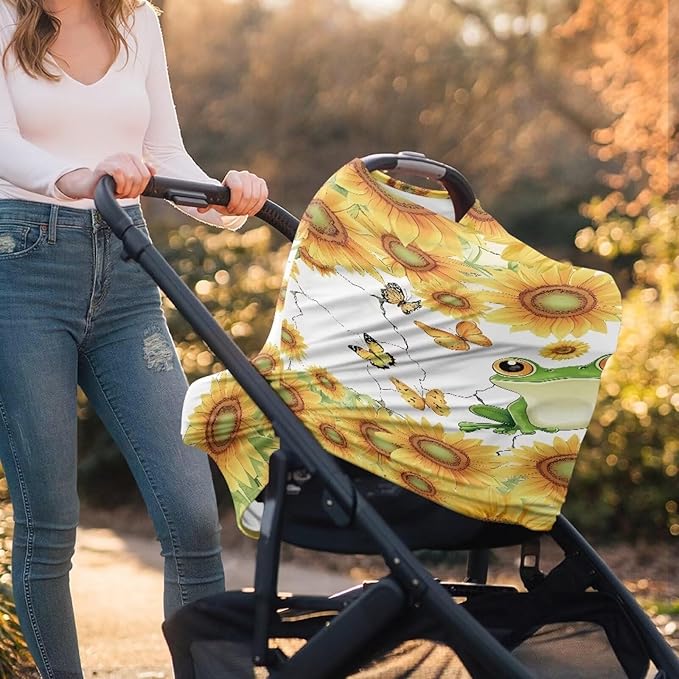 AFPANQZ Sunflower Frog Nursing Cover Breastfeeding Scarf Baby Car Seat Covers Infant Stroller Cover Carseat Canopy for Girls and Boys Lightweight Breathable for Outdoor Walking Traveling