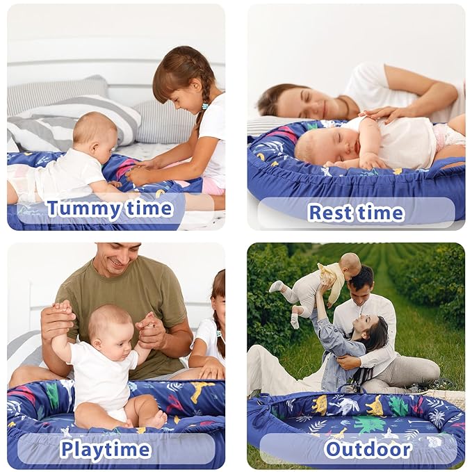 Hooyax Baby Lounger Cover Only, 100% Cotton Newborn Nest Cover, Soft Portable Baby Nest Replacement Cover for Boys Girls, Breathable Infant Lounger Covers, Baby Essential (Dinosaur)