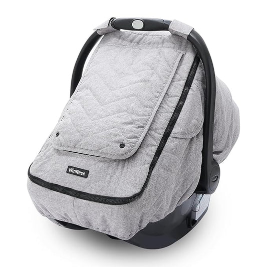 Baby Car Seat Cover - 3-Layer Thick Fabric, Waterproof, Breathable Mesh Window - Windproof & Snow Blocking, Keep Baby Warm in Winter - Universal Fit for Infant Car Seat and Carrier