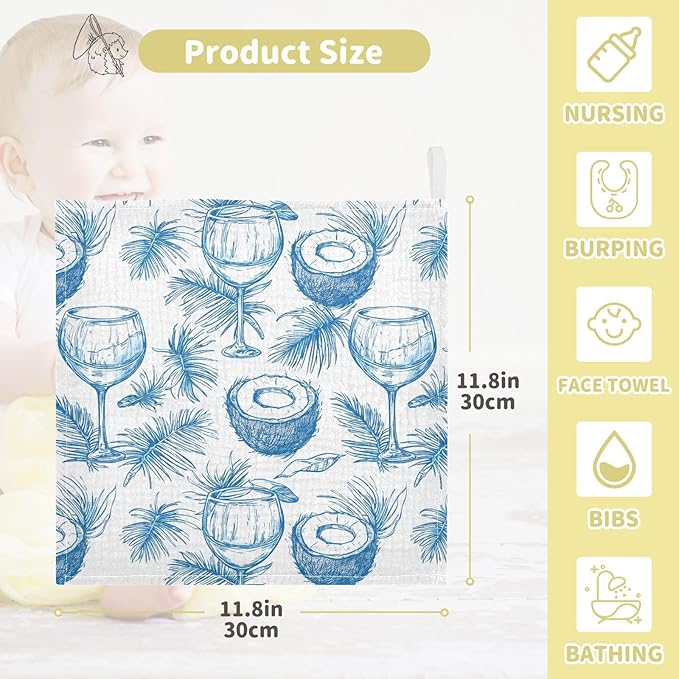 vvfelixl Wine Beach Party Baby Burp Cloths Baby Muslin Washcloths for Boys Girls Cotton Babys Face Towel for Newborn Infants Soft and Absorbent 11.8 X 11.8 in, 5 Pack