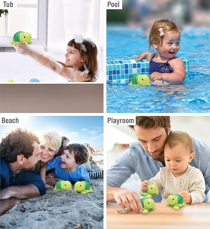 DolliBu Sea Turtle Bath Buddy Squirter – Floating Green Turtle Rubber Bath Toy, Fun Water Squirting Bathtime Play for Toddlers, Cute Sea Life Animal Toy