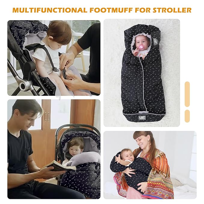 LAT Baby Warm Bunting Bag Universal,Stroller Sleeping Bag Cold Weather,Waterproof Toddler Footmuff(Basic,Black+White Stars)