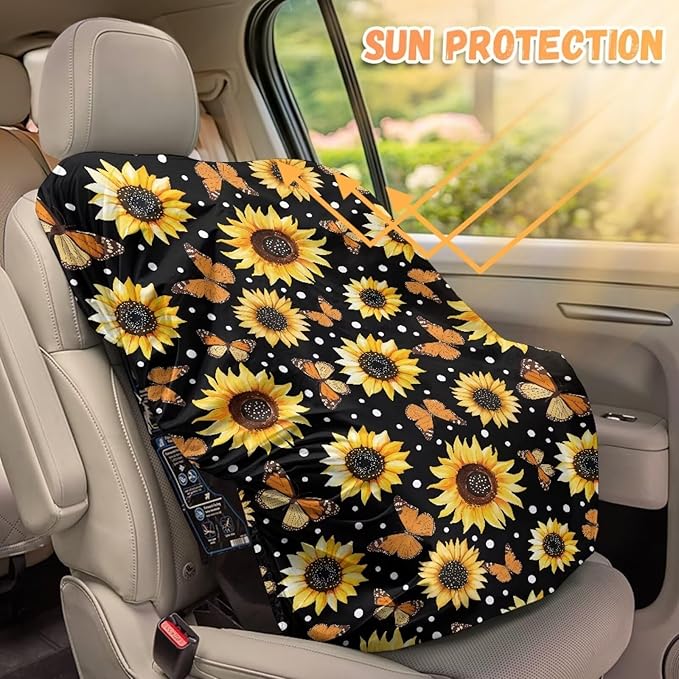 XYZCANDO Sunflower Print Baby Car Seating Sun Shade Cover Elegant Summer Baby Car Seat Cover Breathable Car Seat Sun Cover for Baby Easy to Install Car Seat Covers Gift for Birthday