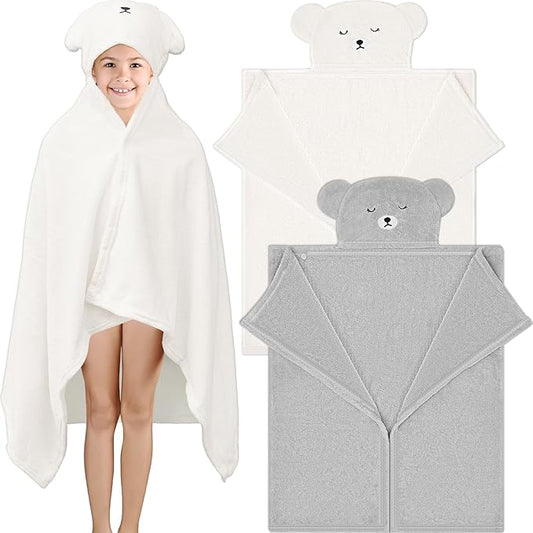 Xtinmee Toddler Bath Towels Hooded for Kid 0-5 Year 28 x 47 Inch Absorbent Baby Hooded Towel with Bear Ears Large Boys Girls Infant Towels Bathrobe Shower Blanket(Classic Color,2 Pcs)
