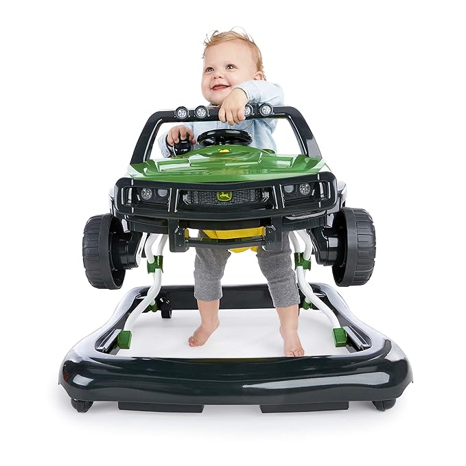 Bright Starts John Deere 4-in-1 Gator Green Baby Activity Center & Push Walker with Removable Interactive Steering Wheel Toy, 6 Months and up