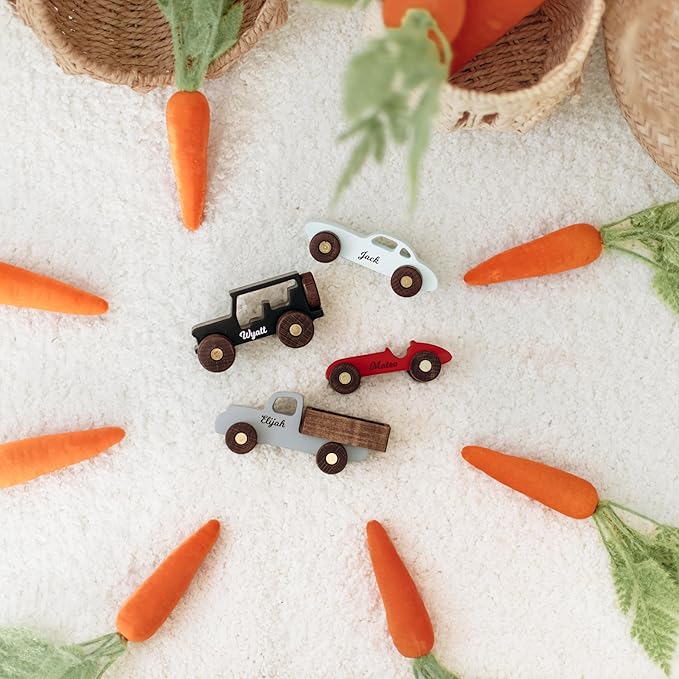 Personalized Wooden Colorful Baby Toddler Kids Car Toys 1st 2nd 3rd Birthday Montessori-Inspired Imaginative Educational Toy Car Set of 3 Sensory Toys