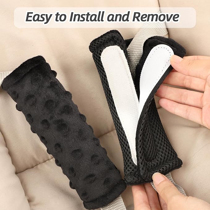 Baby Car Seat Strap Pads, Toddler Car Seat Strap Shoulder Covers for Baby Kids, Double-Sided Car Seat Belt Covers for Stroller/Pushchair/Baby Swing, Soft Flannel & Mesh, Black