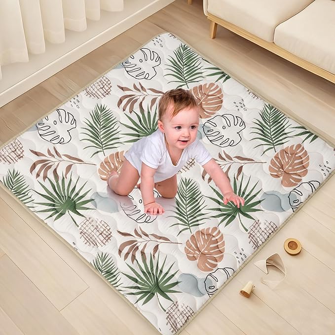 Bunnikins & Clover Baby Mats for Floor, 71"x59" Thicken Soft Play Mat, Foldable and Non Slip One-Piece Crawling Mat, Machine Washable Foam Playmat for Baby, Toddlers Infants, Tummy Time