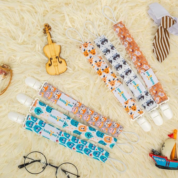 babygoal Animal Pacifier Clips, 6 Pack Pacifier Holder Fits for Most Baby Boys and Girls Pacifier Styles