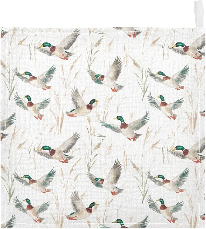 Newborn Face Towel Mallard Ducks Soft Cotton Baby Washcloths 11.8 x 11.8 Inch Infants Girls Boys Muslin Burp Cloths 5 Pack