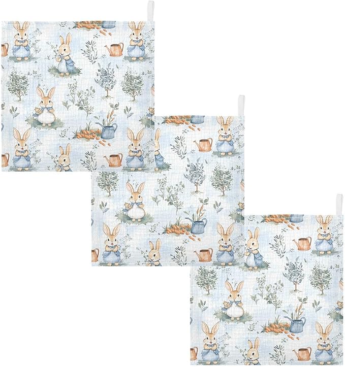 vvfelixl Peter Bunny Friend Baby Burp Cloths Baby Muslin Washcloths for Boys Girls Cotton Babys Face Towel for Newborn Soft 11.8 X 11.8 in, 5 Pack