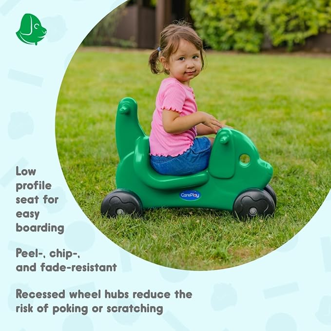 Careplay 2-in-1 Puppy Push & Ride-on Toy, Indoor & Outdoor Use, Low Profile Seat, Recommended for Children up to 50lbs, Durable Construction, Made in The USA, Green