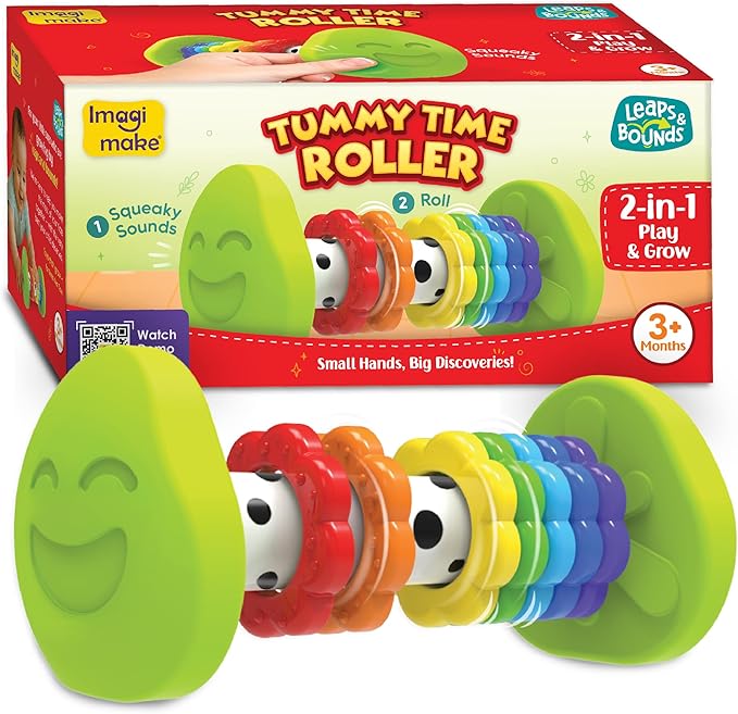Imagimake Tummy Time Roller | Leaps & Bounds Baby Toys for 3+ Months | Early Learning Toy for Toddlers & Infants | 2-in-1 Play & Grow - Squeaky Sounds | Non-Toxic | Newborn Baby Gift for 3+ Months