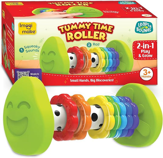Imagimake Tummy Time Roller | Leaps & Bounds Baby Toys for 3+ Months | Early Learning Toy for Toddlers & Infants | 2-in-1 Play & Grow - Squeaky Sounds | Non-Toxic | Newborn Baby Gift for 3+ Months