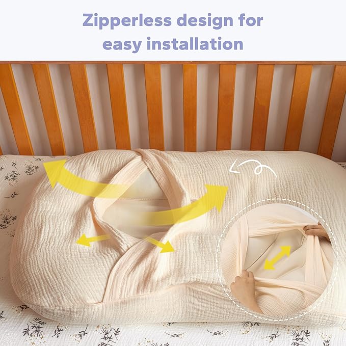 FUNUPUP Muslin Baby Lounger Cover Compatible with Snuggle Me Lounger, Infant Lounger Pillow Cover for Newborn, Removable Newborn Lounger Cover for Boys and Girls, Only Cover, Beige