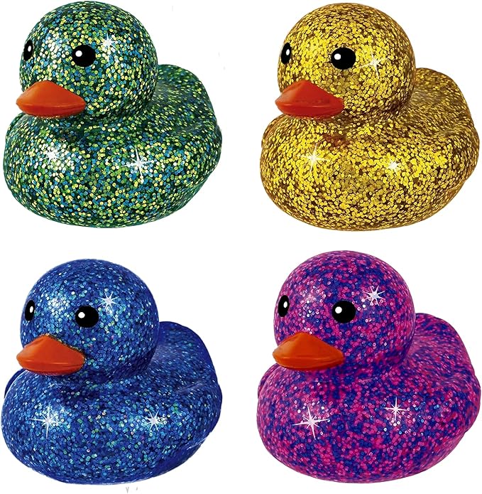 JA-RU Giant Glitter Rubber Ducks (4 Rubber Duckies Assorted) Baby Bath Toys & Pool Beach Essentials. Stress Relief Sensory Play Fidget Toy. Bulk Pinata Filler Stocking Stuffer. 4343-4s