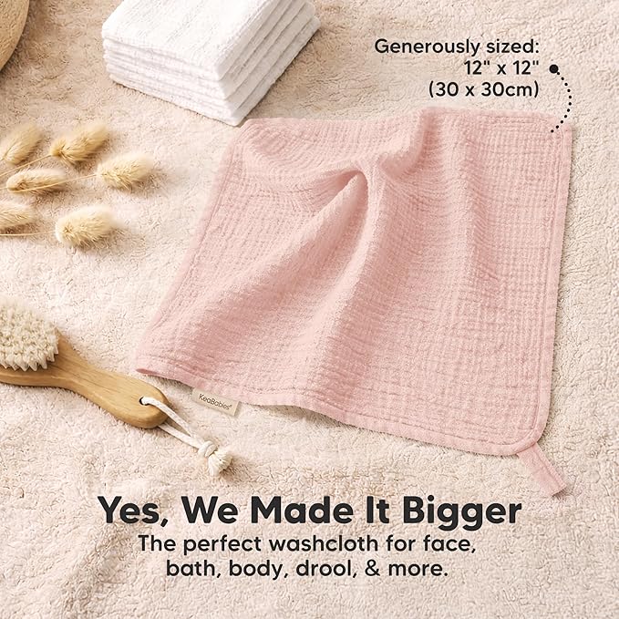 5-Pack Muslin Baby Washcloths for Newborn – 12x12 Soft Absorbent Organic Cotton Muslin Wash Cloths for Babies Girl, Boy, Infant, Toddlers, Kids Face Towel, Bath Essentials, Baby Burp Rags (Cameo)