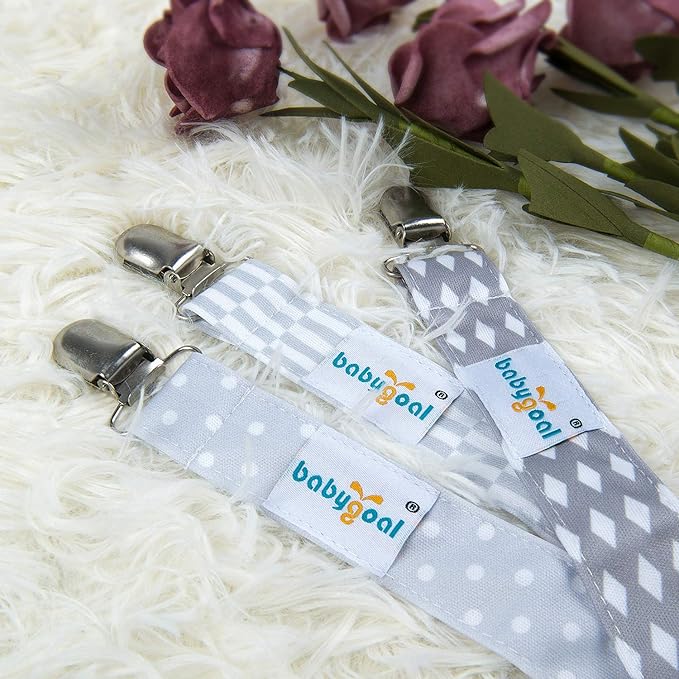 babygoal Baby Grey Pacifier Clips, 6 Pack Pacifier Holder Clip for Boys and Girls Fits for Most Pacifiers and Binkies